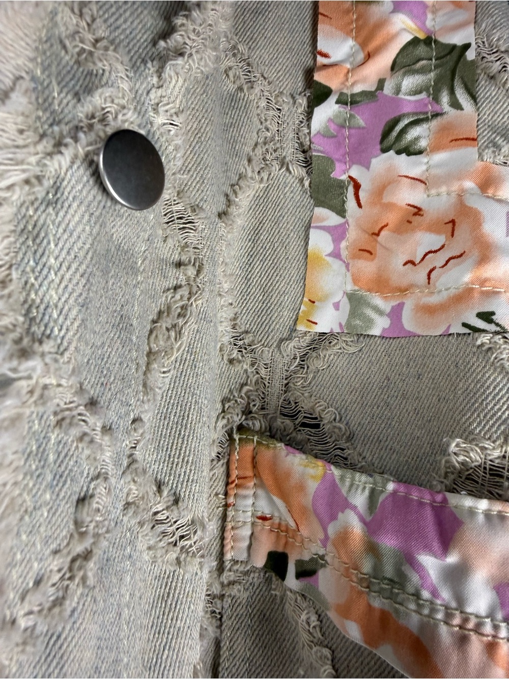 POL Floral Patchwork Raw Edge Boho Cardigan Jacket Size S - Picture 8 of 11